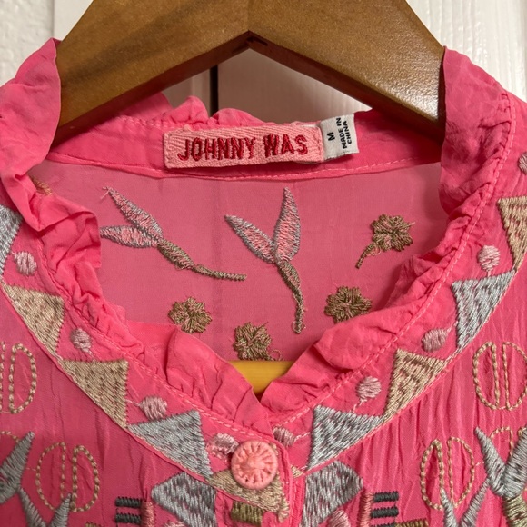 Johnny Was Bertha Pink Floral Embroidered Blouse Size M - Picture 4 of 4